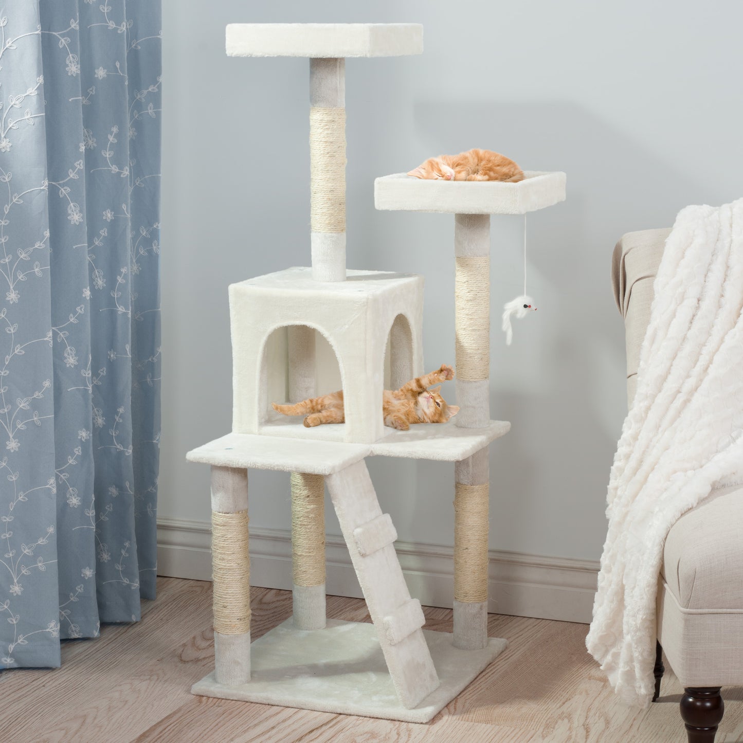 PETMAKER 4FT Cat Tree with Scratch Posts, White