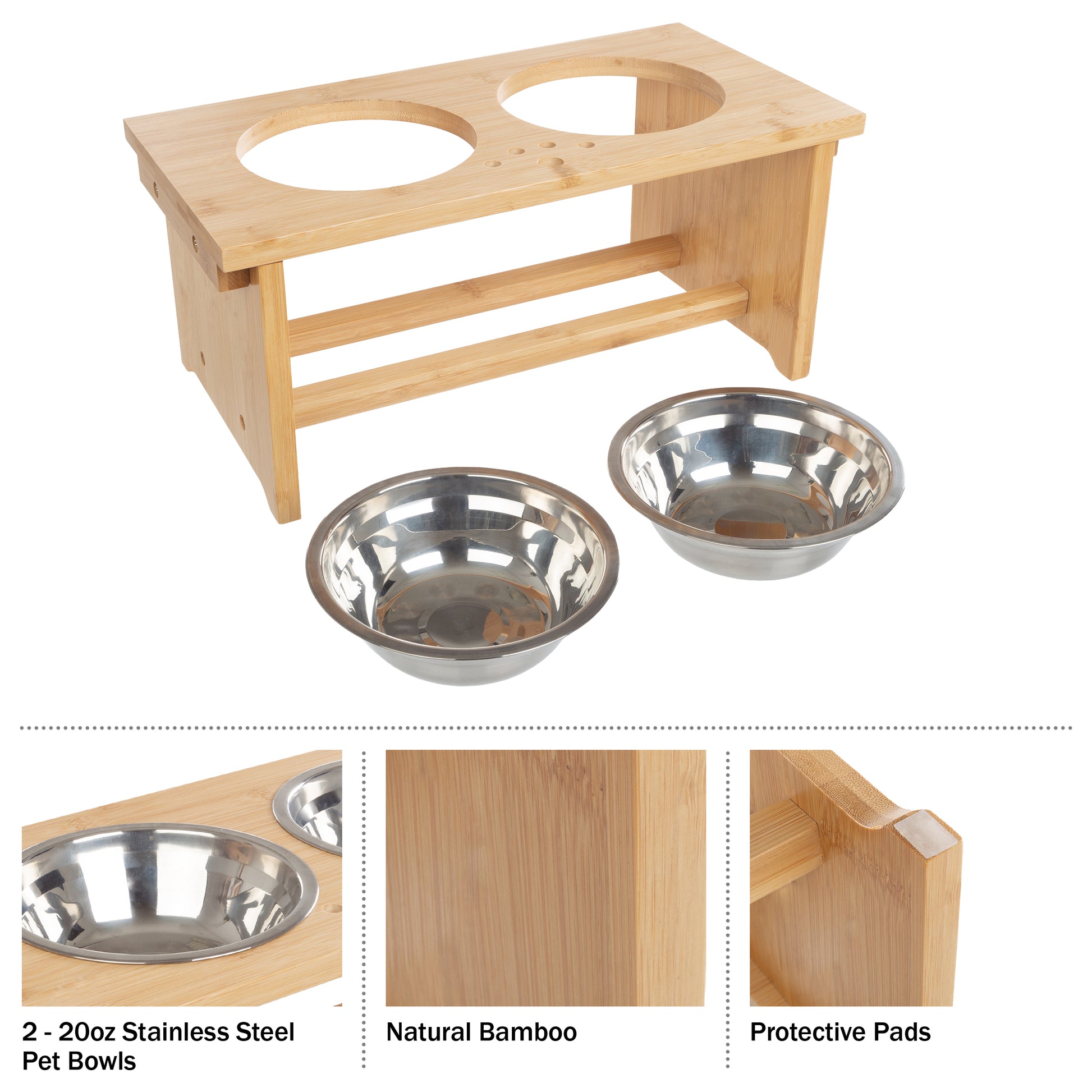 Elevated Dog Bowls,Stainless Steel Raised Dog Bowls, Adjustable to 8  Heights(2.75 up to 20''),for Small, Medium, Large,Extra Large Sized Dogs  with 2
