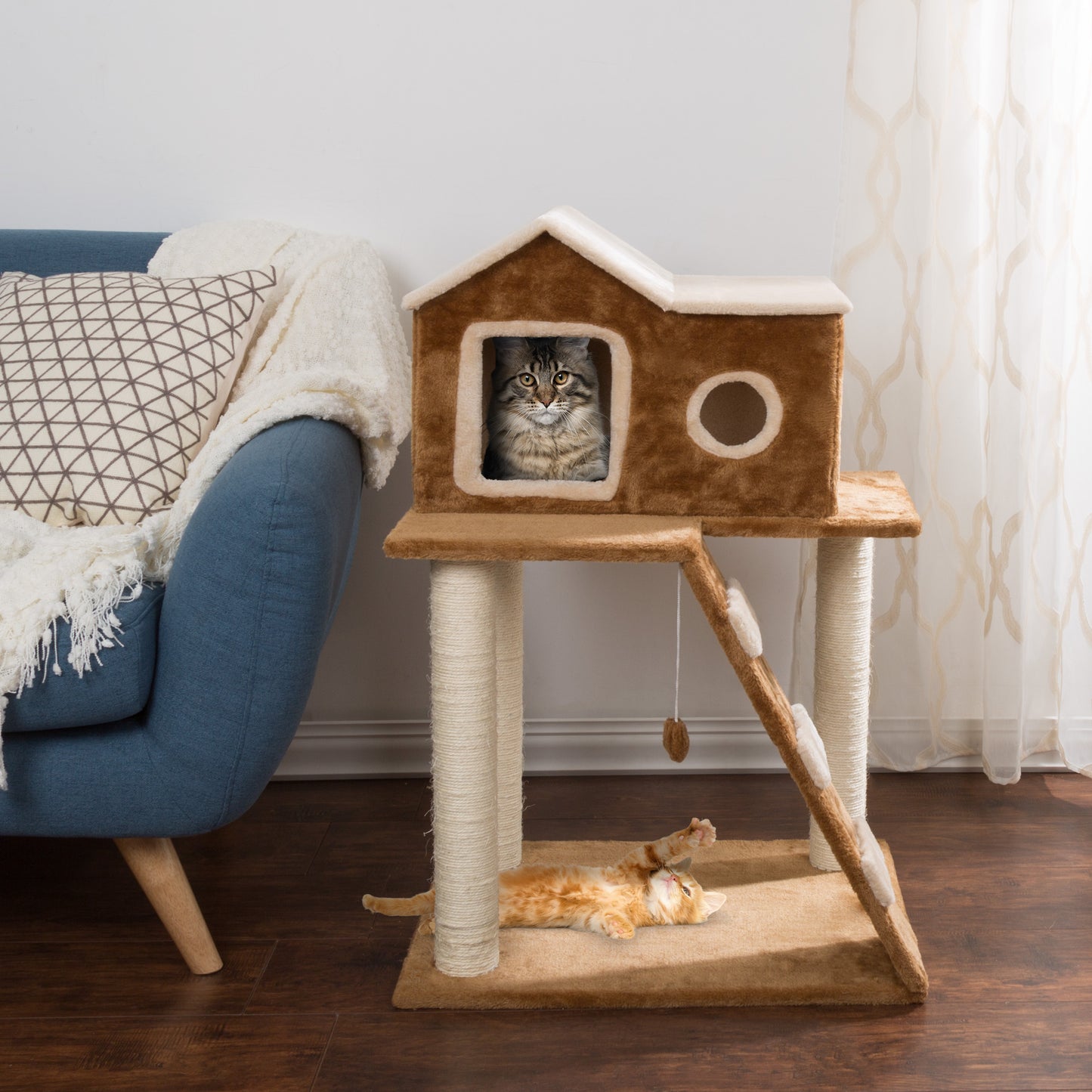 PETMAKER 35in Cat Tree with House, Brown