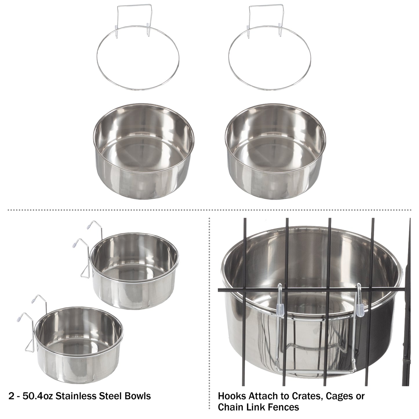 Stainless-Steel Hanging Dog Bowl Set