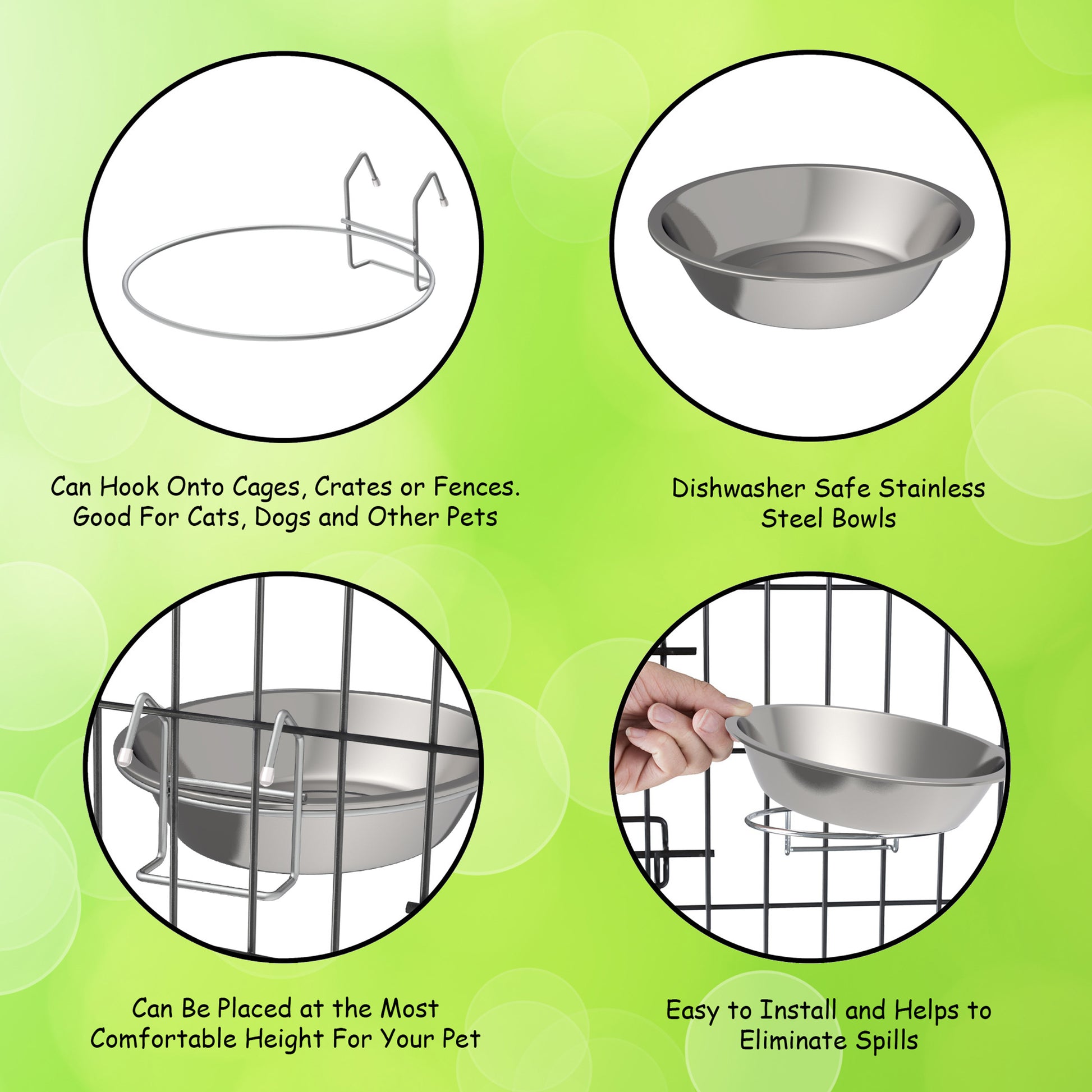 Petmaker Stainless-Steel Hanging Pet Bowls for Dogs & Cats-Cage, Kennel, Crate Large Feeder Dishes for Food & WATER-SET of 2, 48oz Each