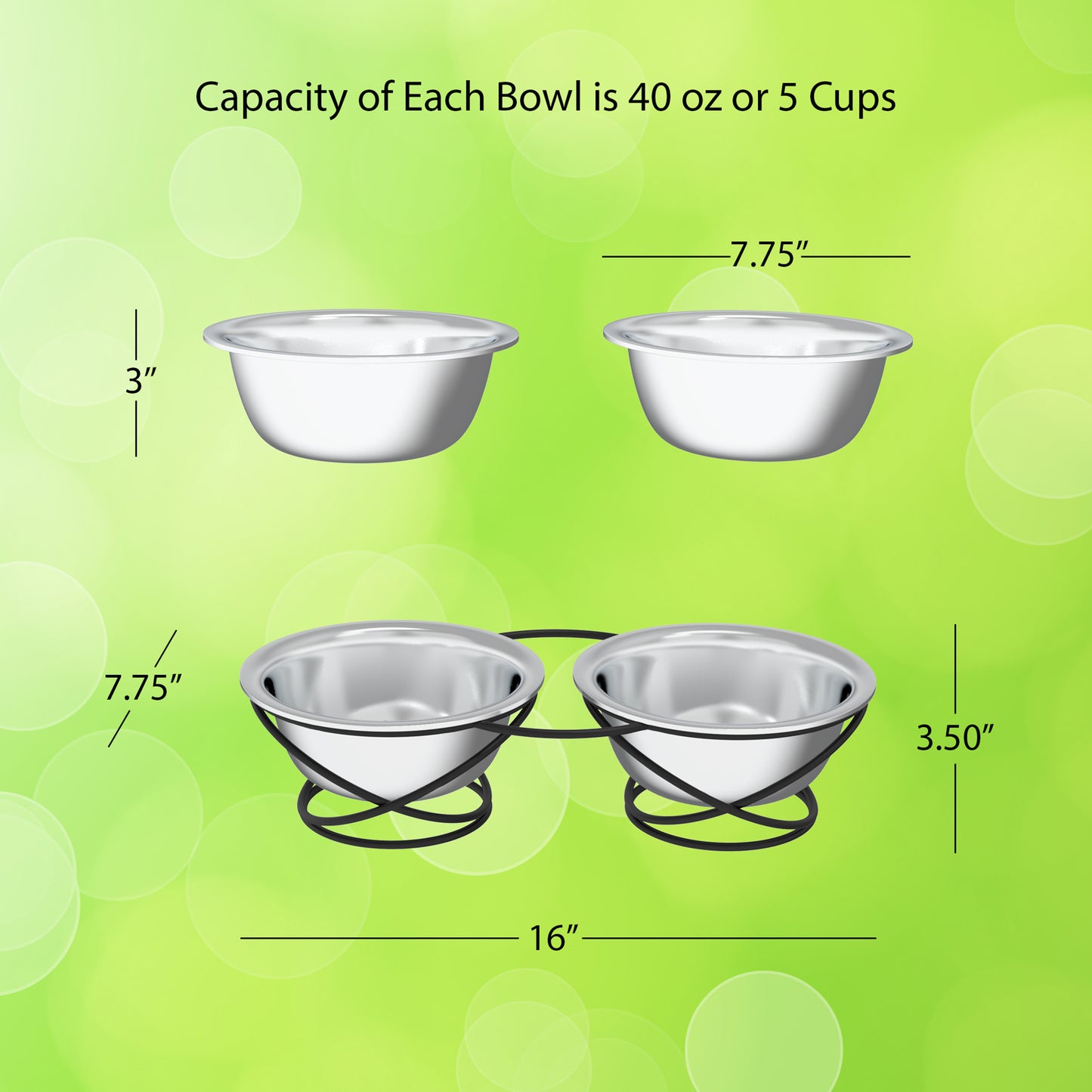 Set of 2 Elevated Dog Bowls with Stand